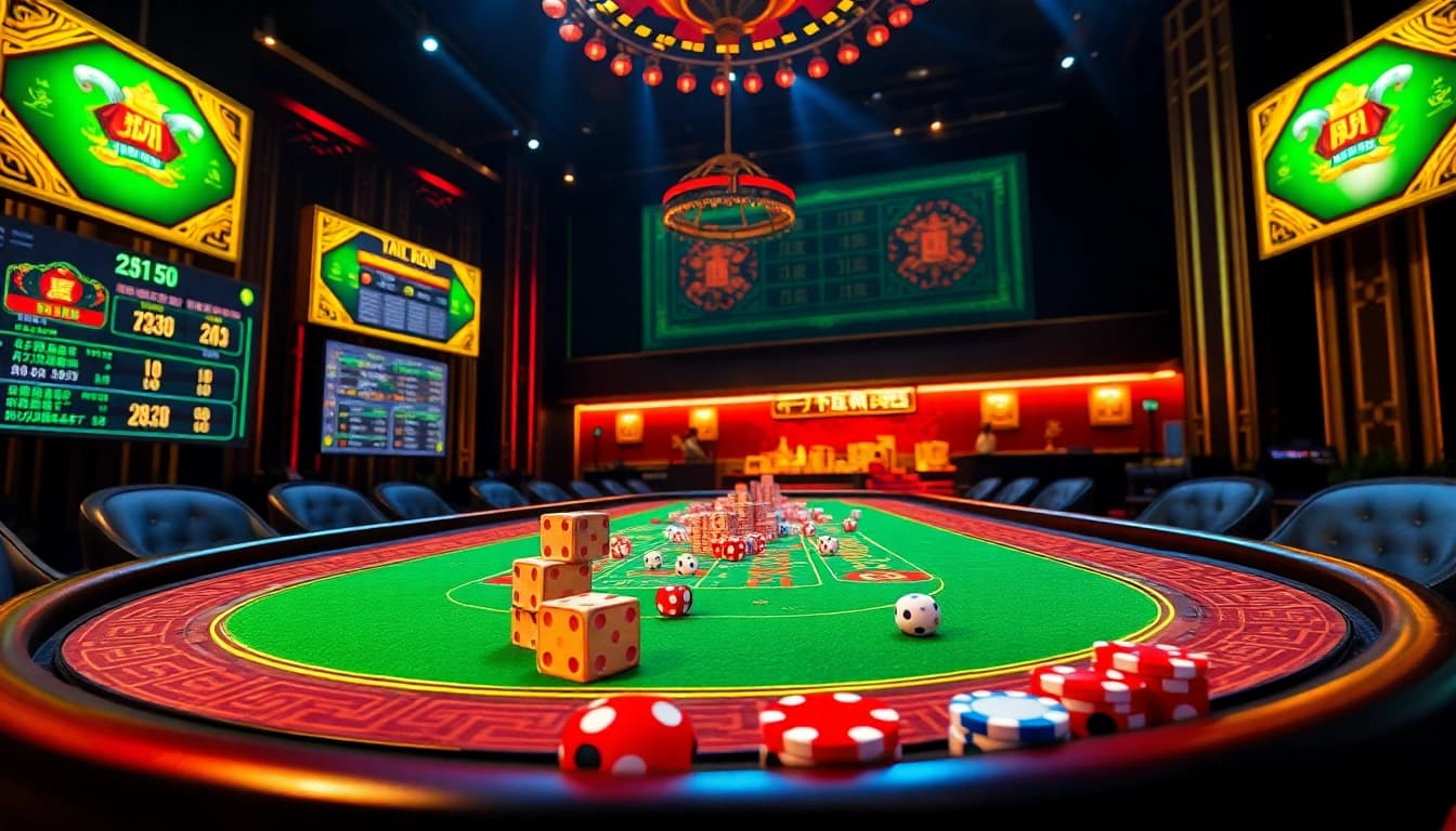 Interactive online gambling experience showcasing app tài xỉu online with vibrant dice and casino atmosphere.