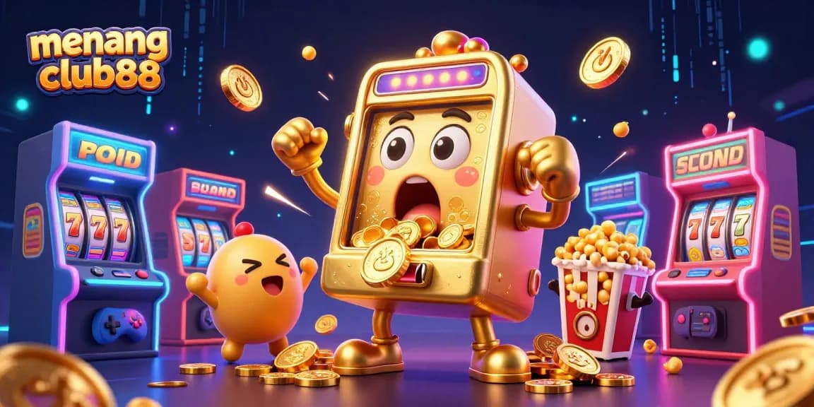 Engage with menangclub88's thrilling jackpot excitement featuring a vibrant golden slot machine scene.