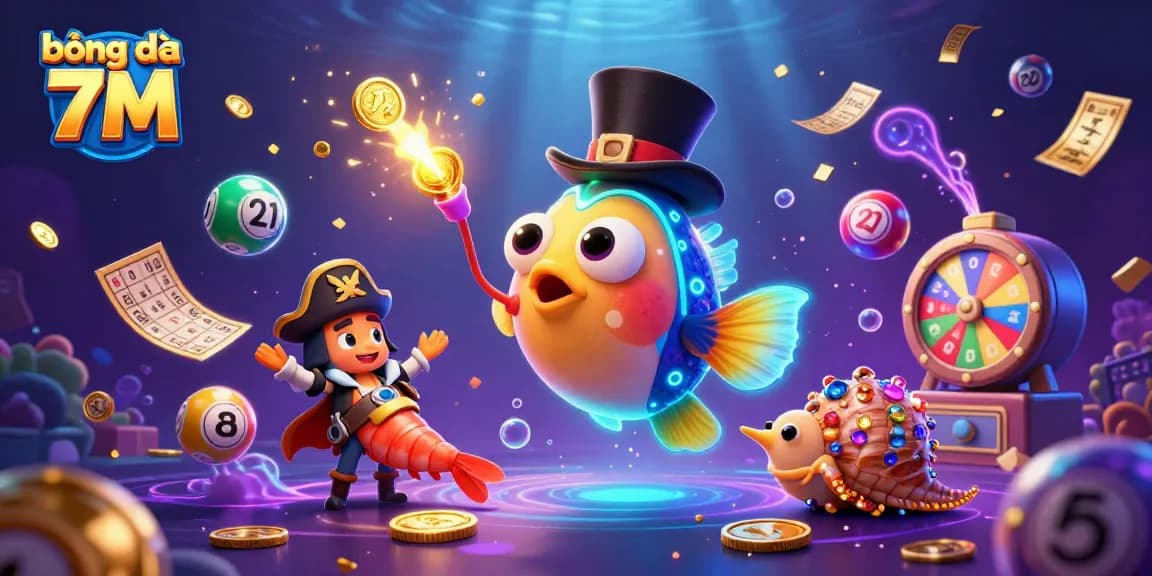 Engage with bóng đá 7M's dynamic betting experience featuring lively characters and gambling elements.