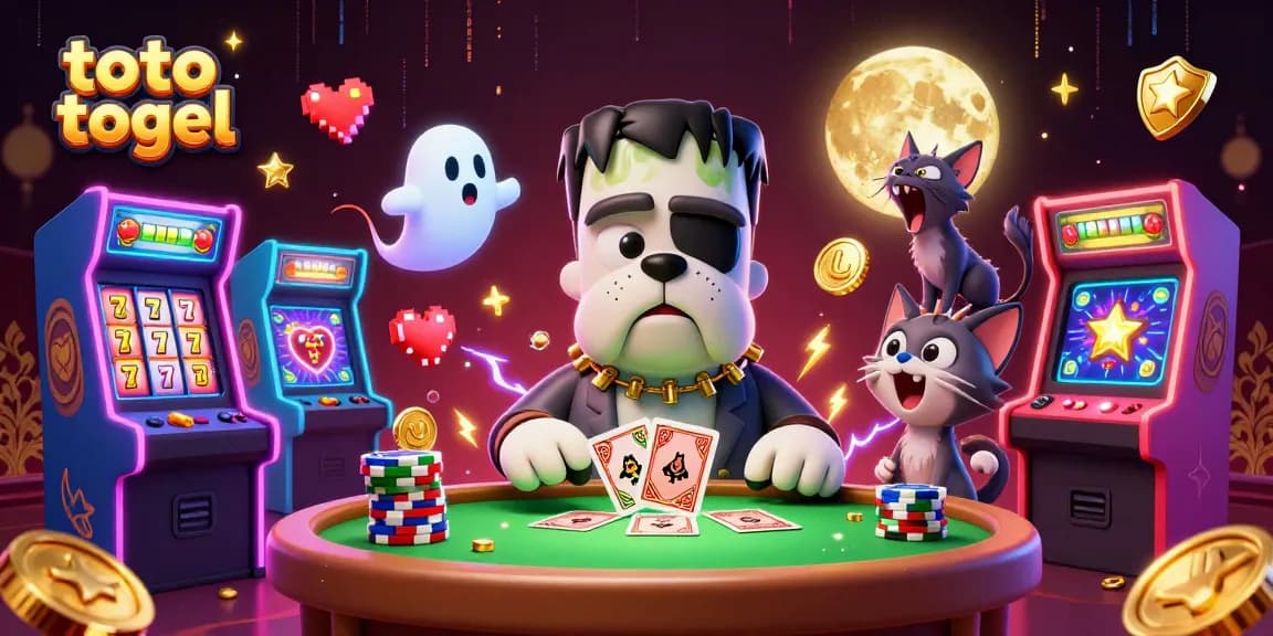 Play thrilling toto togel with a spooky cartoon scene featuring a bulldog and a ghost mouse.