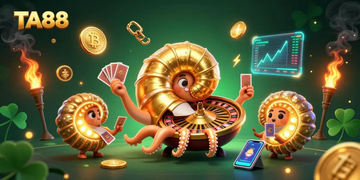 TA88 showcases a captivating ancient nautilus-themed casino scene with glowing crypto elements.