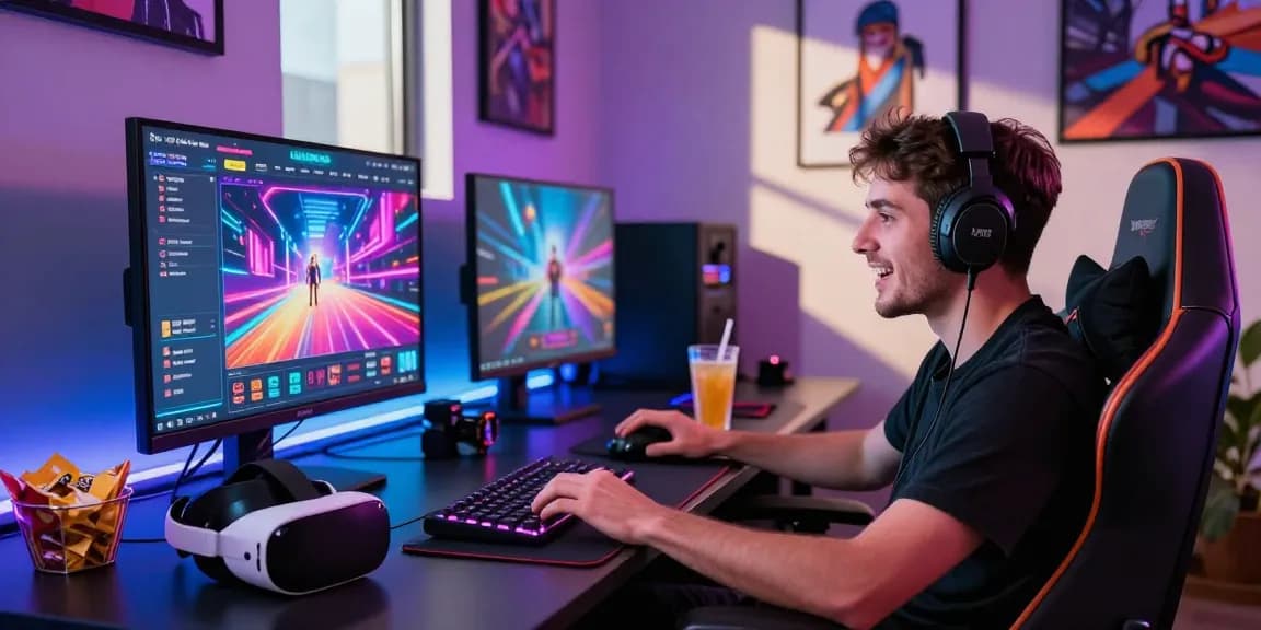 Player enjoying iwin gaming experience in a stylish and modern setup