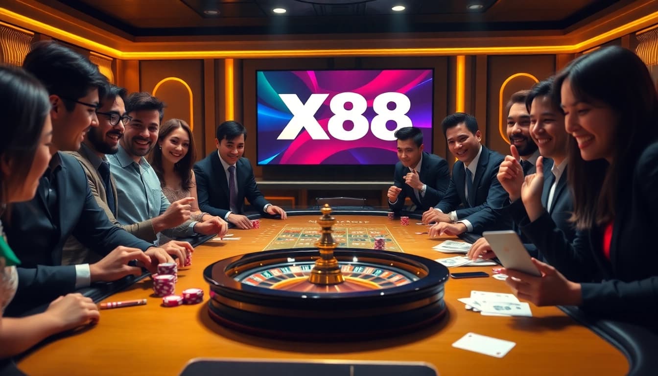 Experience luxurious gaming at X88 casino with vibrant chips and professional players.
