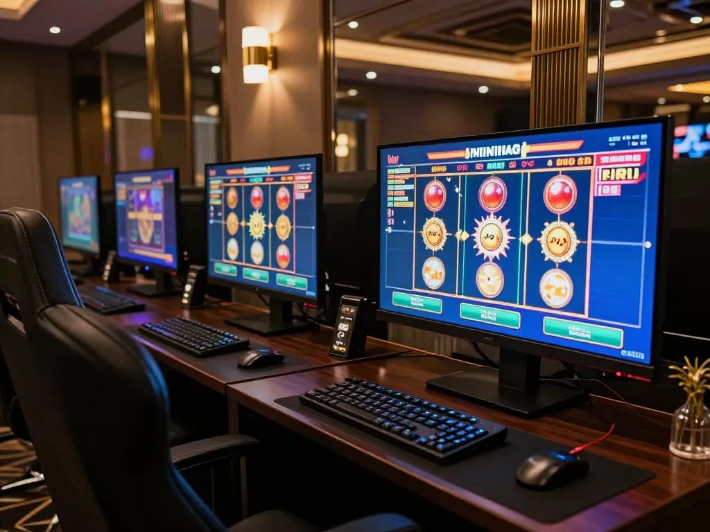 IWIN online gaming setup showcasing thrilling slot gameplay in a cozy atmosphere