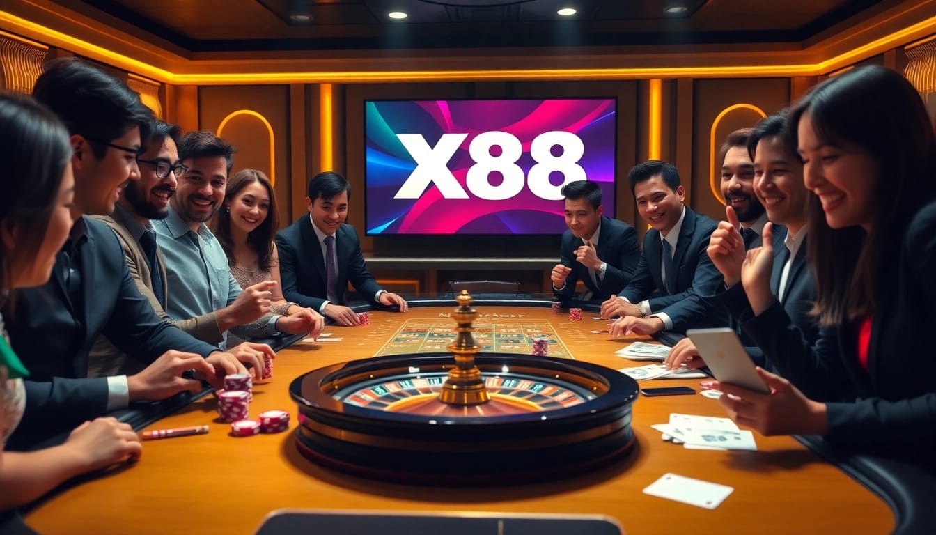 Experience luxurious gaming at X88 casino with vibrant chips and professional players.