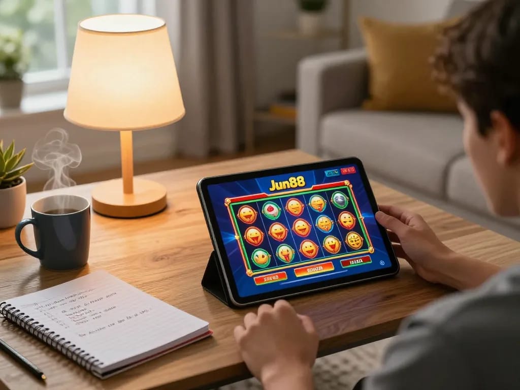 Play the latest games at Jun88 on a tablet in a cozy home gaming nook.