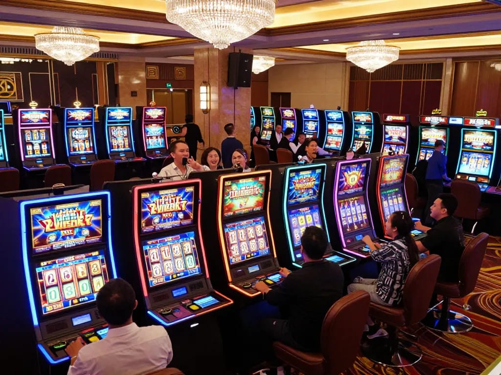 Players winning at situs gacor slot machines in a vibrant casino atmosphere full of excitement