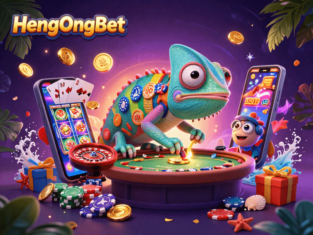 Spin and win at HengOngBet with lively gaming elements and a vibrant 3D scene.