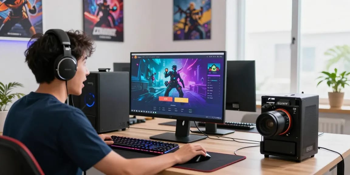 Pengguna rajatogel login di platform permainan online dengan suasana energik dan aksesori gaming lengkap.