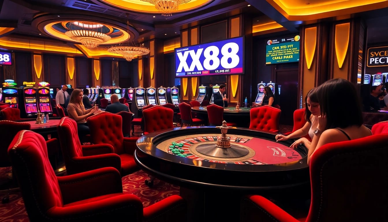 Experience the thrill of XX88 gaming at a luxurious casino with vibrant poker action.