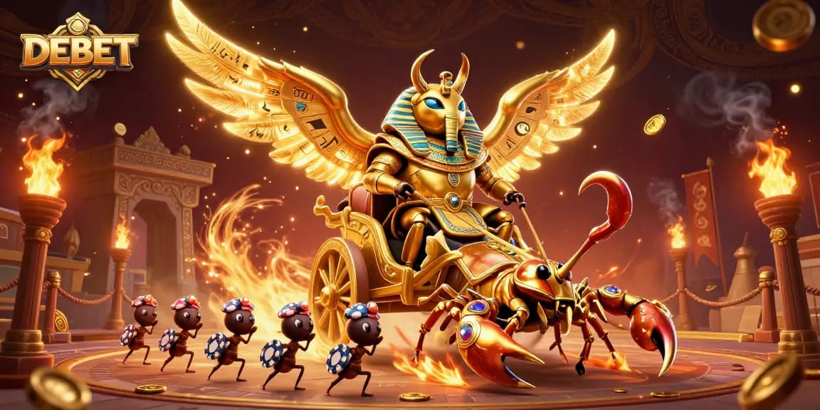 Experience DEBET with a vibrant 3D casino scene showcasing iconic characters and elements in an exhilarating atmosphere.