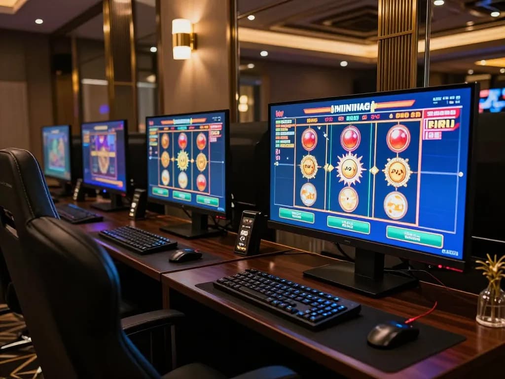 IWIN online gaming setup showcasing thrilling slot gameplay in a cozy atmosphere