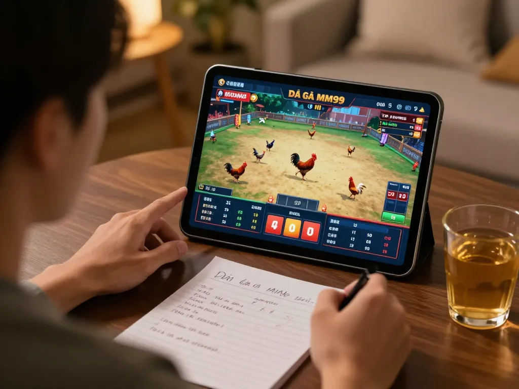 Engaging in Đá Gà MM99 online betting while analyzing odds and strategies in a cozy setting.