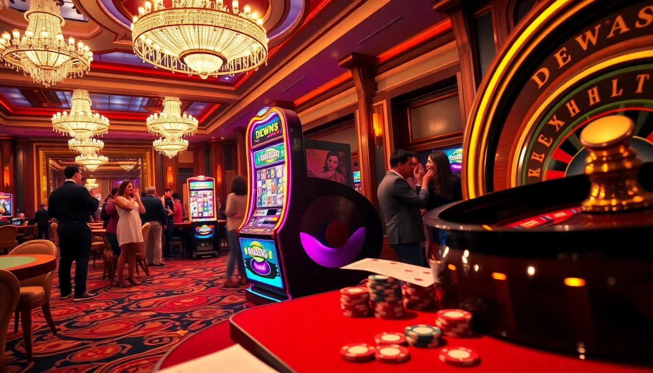 Players enjoying a thrilling game of dewa slot at a luxurious casino.