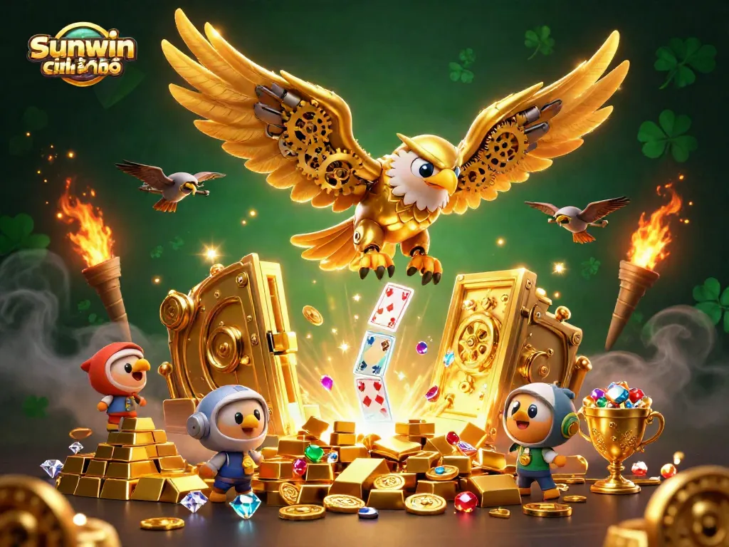 Experience thrilling gameplay with sunwin chính chủ in an ultra-detailed 3D illustration filled with treasure and excitement.
