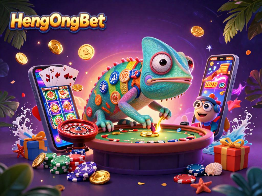 Spin and win at HengOngBet with lively gaming elements and a vibrant 3D scene.