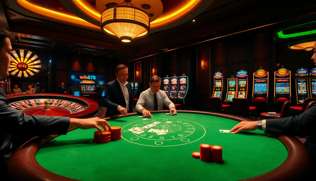 Win678 poker experience highlighting excitement at a luxurious casino table.