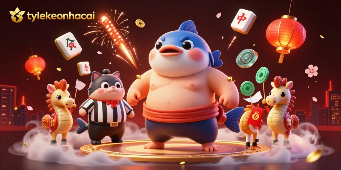 Engage with tylekeonhacai's dynamic 3D cartoon fugu in an underwater ring, surrounded by festive casino elements.