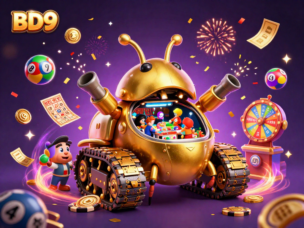 Engage in thrilling games at BD9's vibrant cartoon casino atmosphere with lively interactions and colorful elements.