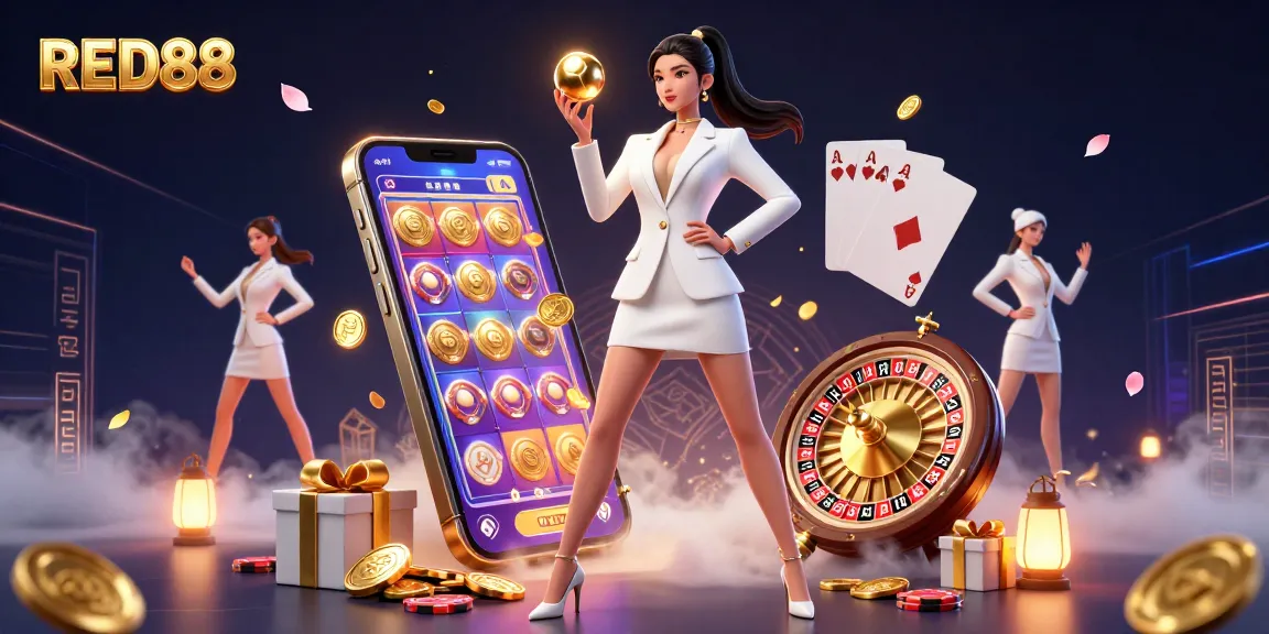 Experience the excitement of RED88 with this vibrant casino illustration capturing dynamic gaming elements.