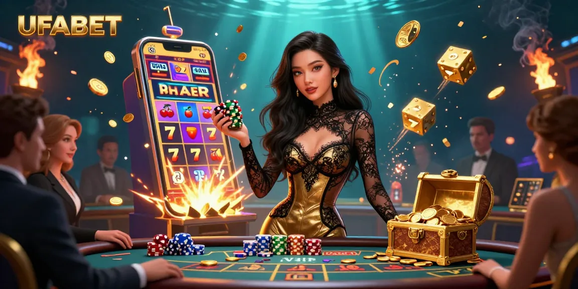 Experience high-stakes excitement at UFABET with a glamorous baccarat scene bursting with casino energy.