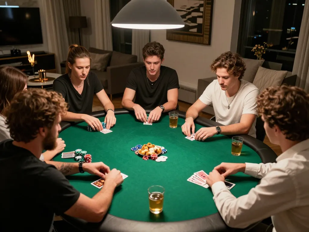 Players enjoy an intense poker game night, highlighting HM88 strategies and social interactions.