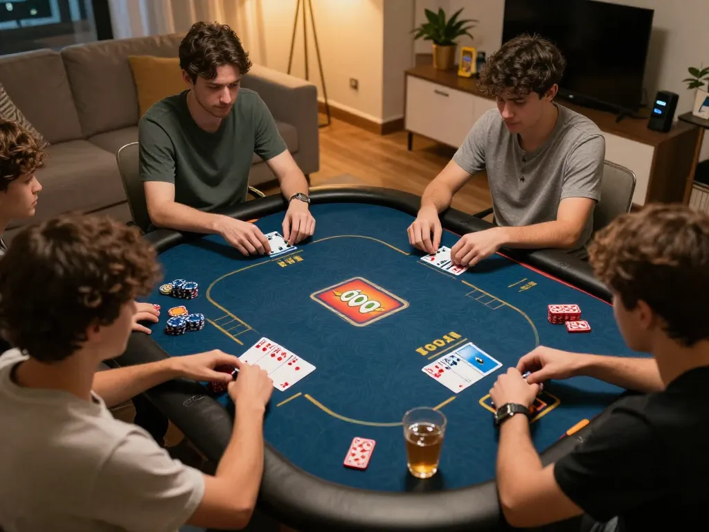 Players engaging in Poker Online Domino QQ on devices, showcasing dynamic gameplay and cozy atmosphere.