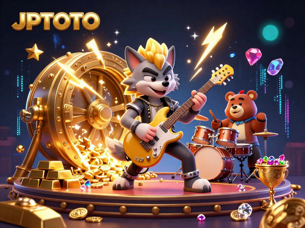 Engage with JPTOTO's thrilling Monte Carlo scene featuring rock star wolves and golden treasures.