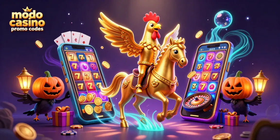 Play and win with Modo Casino promo codes featuring golden rooster and immersive casino elements.