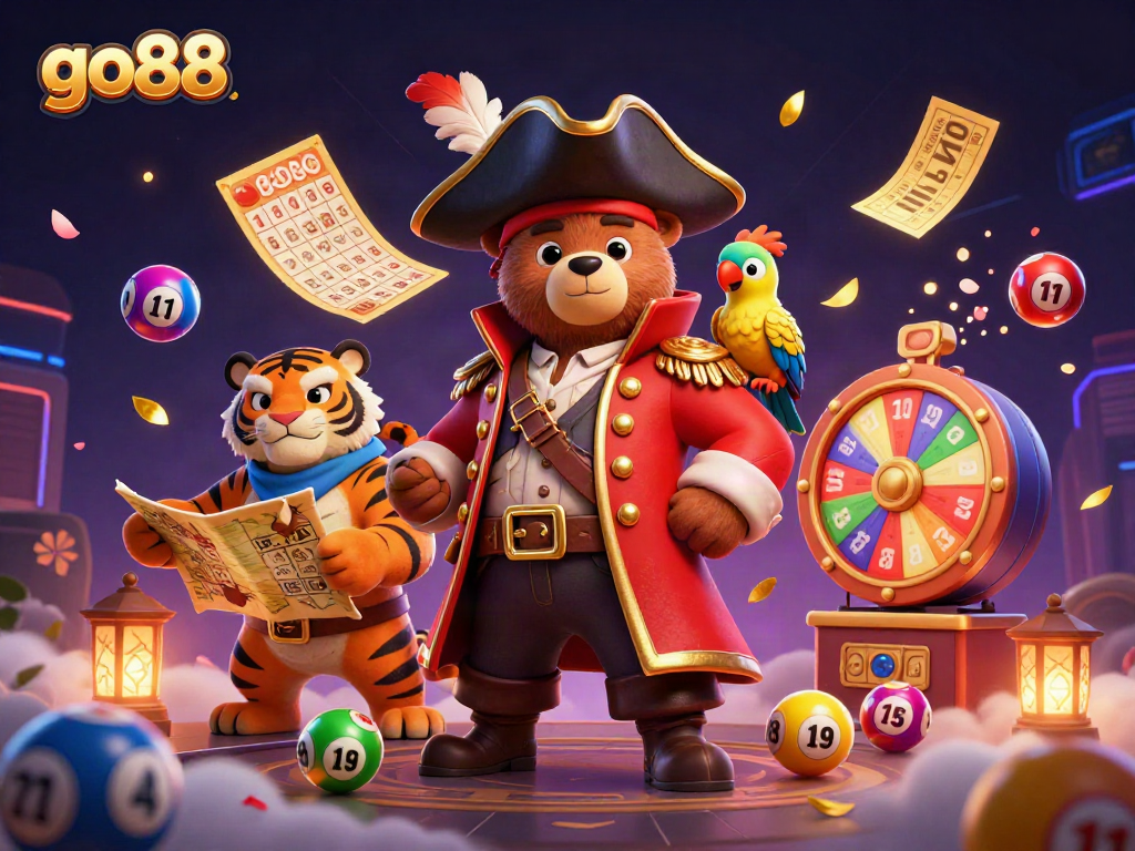 Experience go88's exciting gaming adventure with a vibrant casino scene packed with colorful lottery elements.