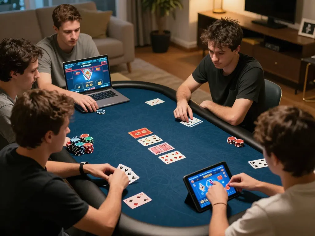 Players engaging in online poker on 3win com, showcasing competitive strategy and vibrant game atmosphere