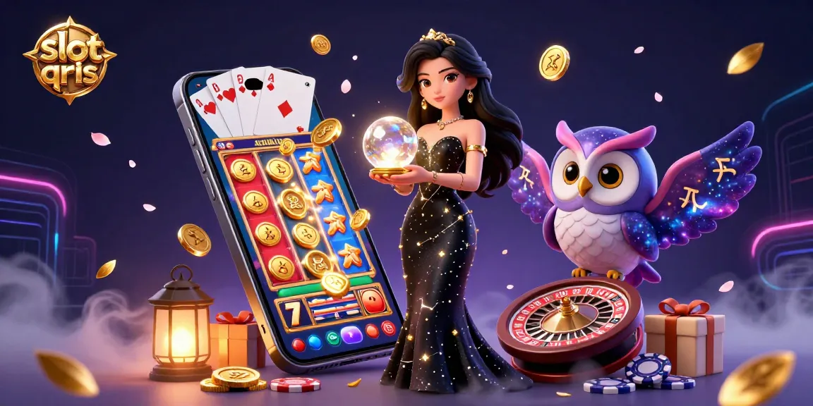 Engage in thrilling experiences with slot qris showcased in a cosmic digital illustration featuring a mystical woman and owl.