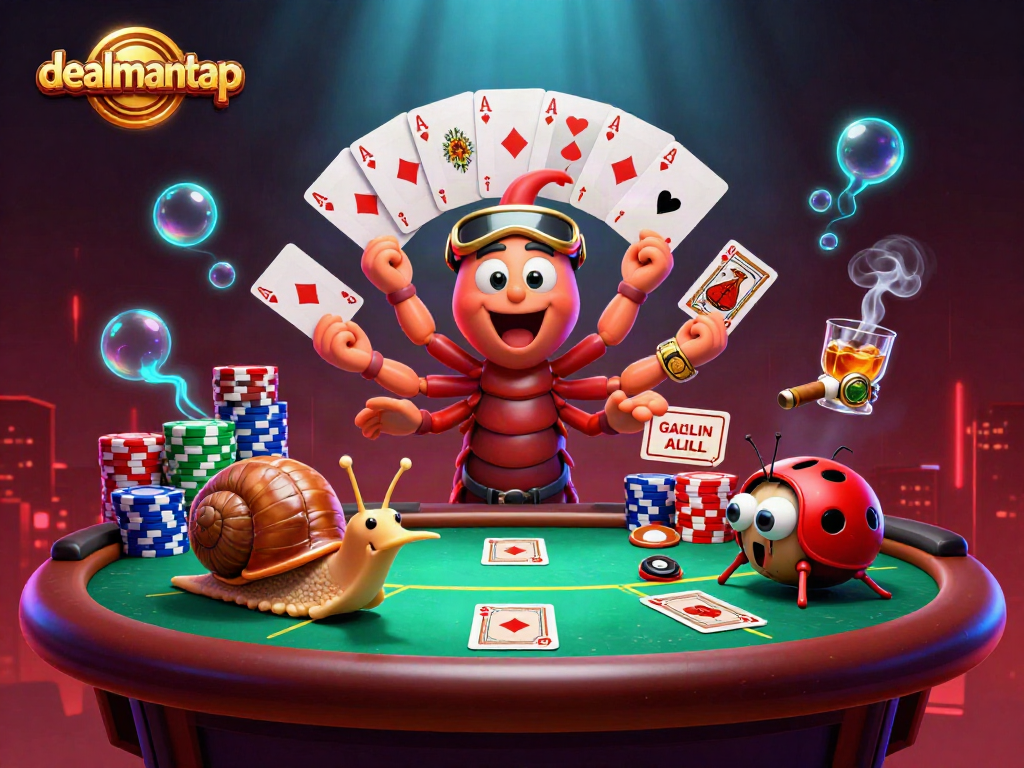 Engage with dealmantap's vibrant poker scene showcasing a millipede dealer and high-roller