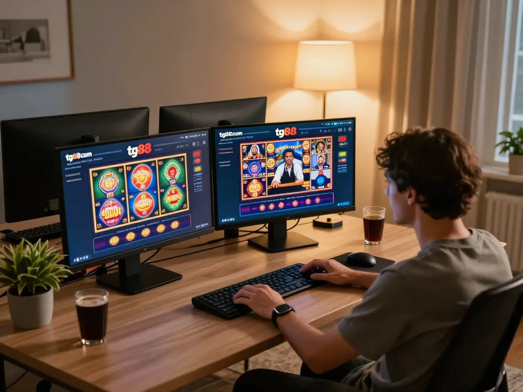 Engaging in thrilling gameplay on tg88 com, enjoying an immersive casino experience from home.