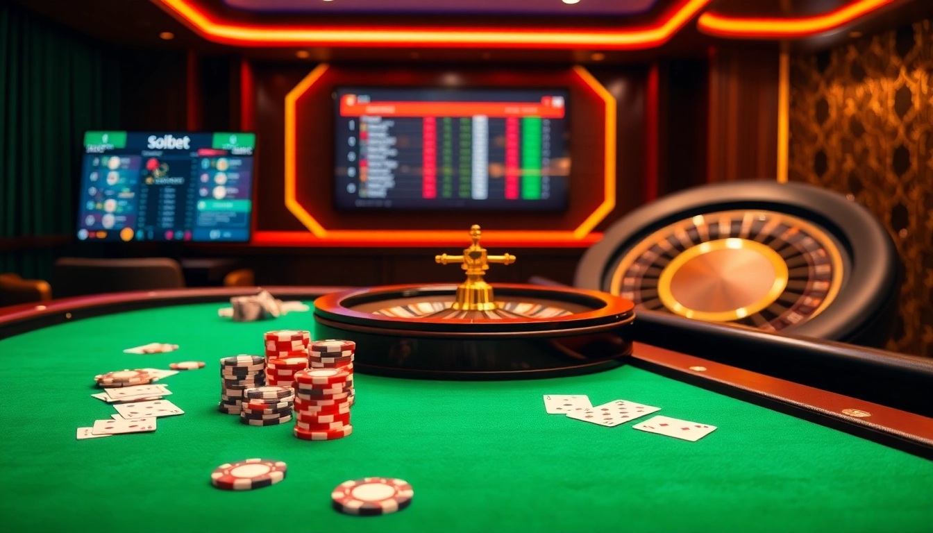 Experience the excitement at Soibet's elegant casino with vibrant tables and betting interfaces.