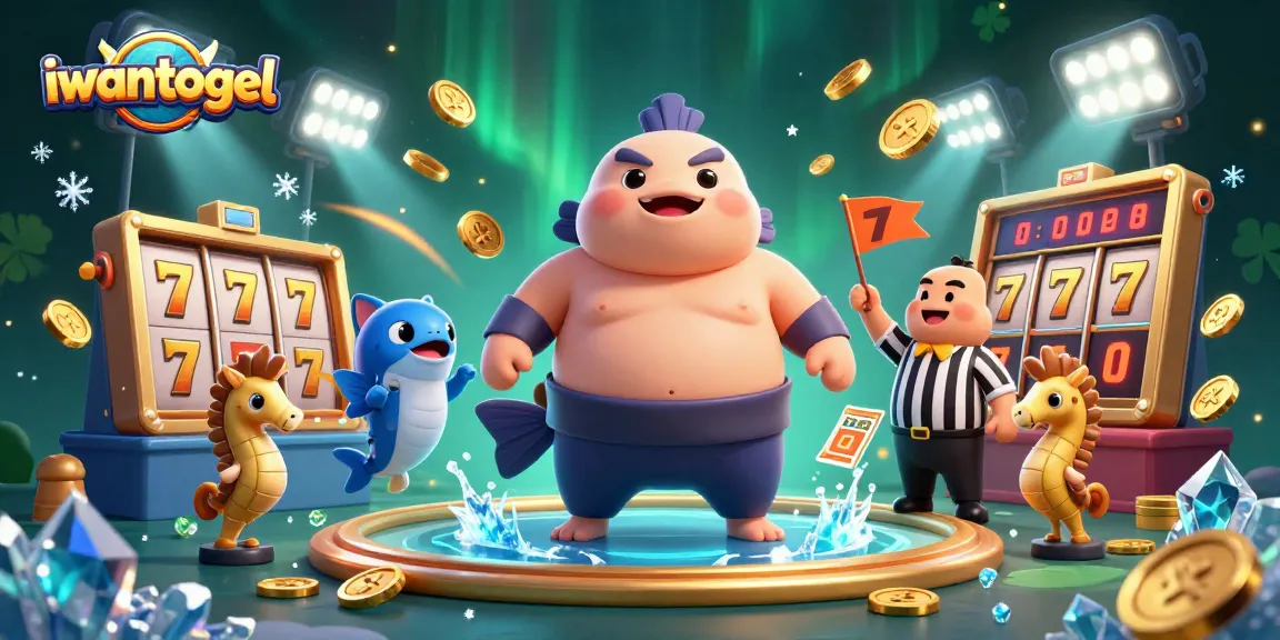 Iwantogel captivates players with its slot games illustrated by a dynamic 3D fugu surrounded by excitement.