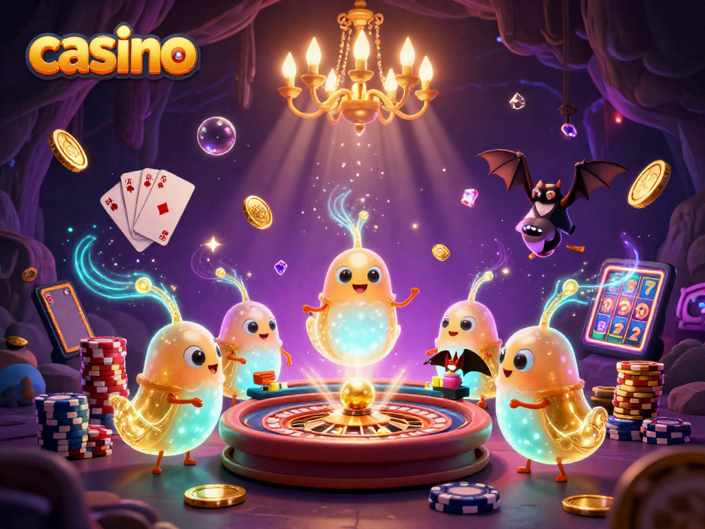 Experience thrilling casino action in a vibrant 3D illustration featuring luminescent glowworms.
