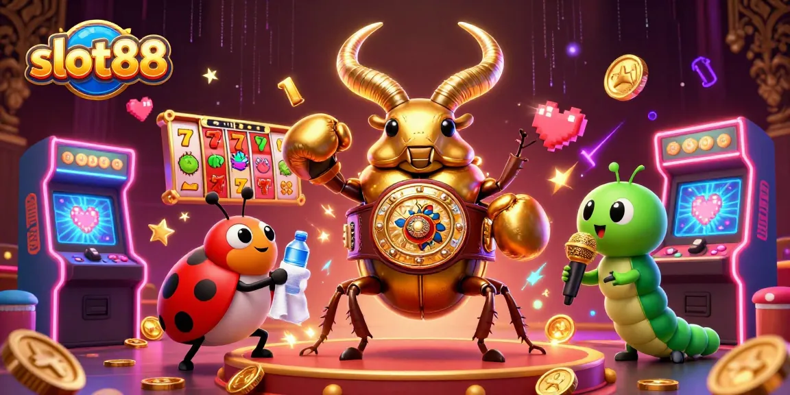Engage with the exciting slot88 gaming experience featuring bright slot reels, classic casino elements, and vibrant characters.