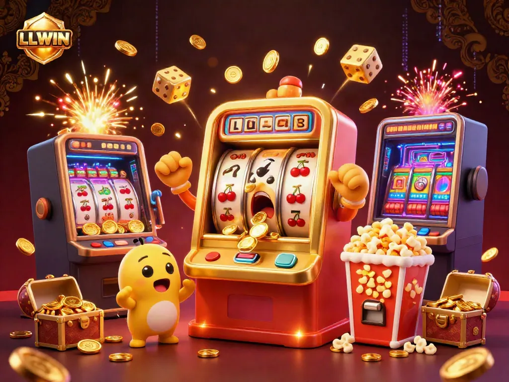 Win big with LLWIN's thrilling slots, featuring golden machines and jackpot excitement.