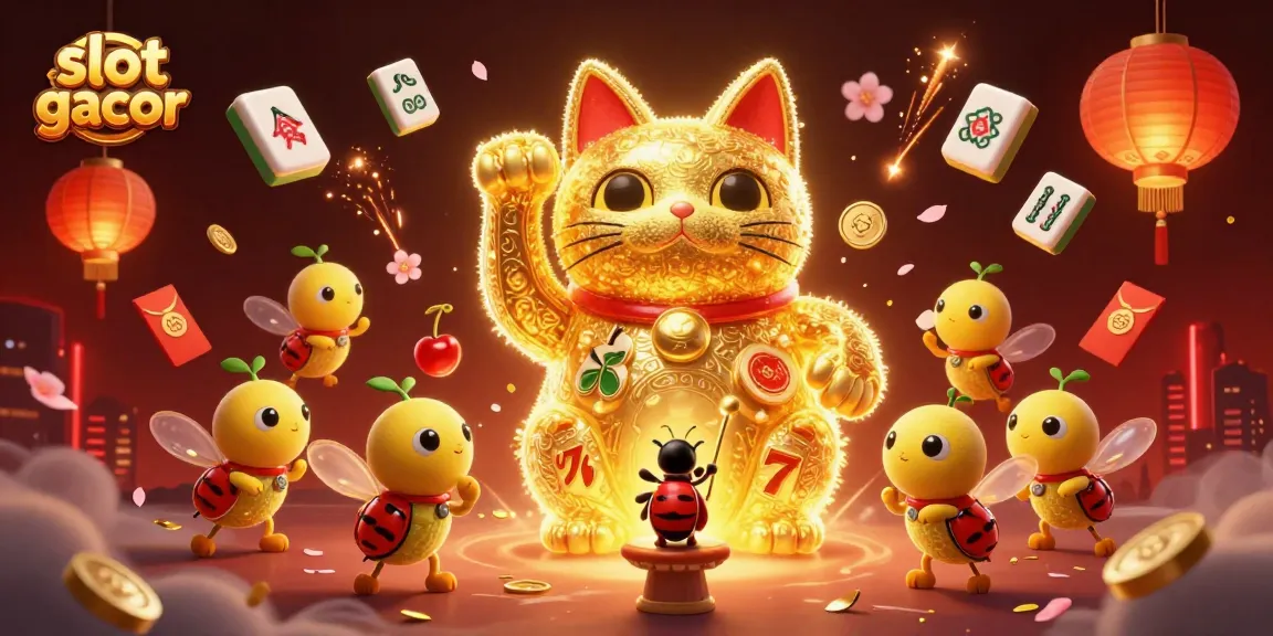Experience the thrill of slot gacor with a vibrant scene featuring a lucky cat and dynamic casino symbols.