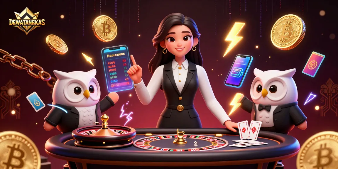 Engage with DEWATANGKAS through a vibrant illustration featuring a professional dealer and game elements.