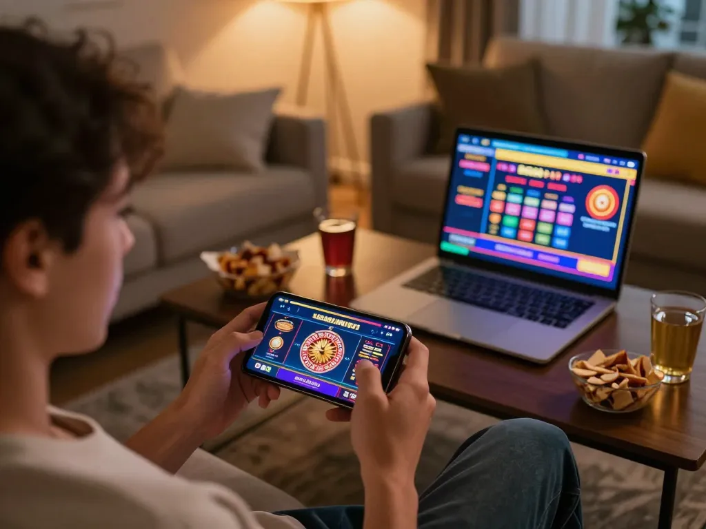 Engaging in mobile gaming at Canadian online casinos with colorful roulette wheels visible
