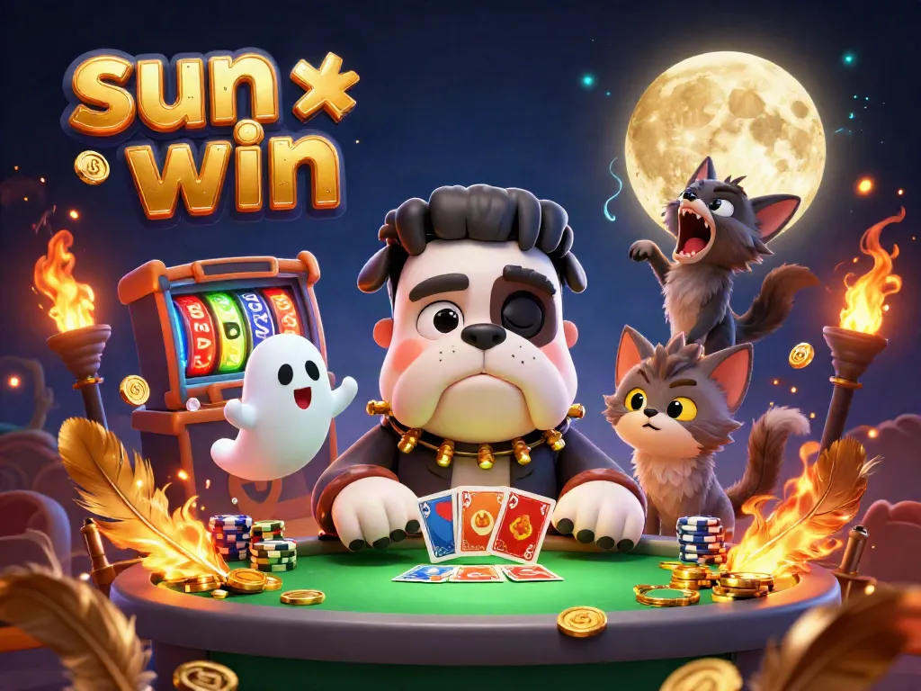 Experience the excitement of sun win with a lively cartoon scene featuring unique characters at a thrilling casino table.