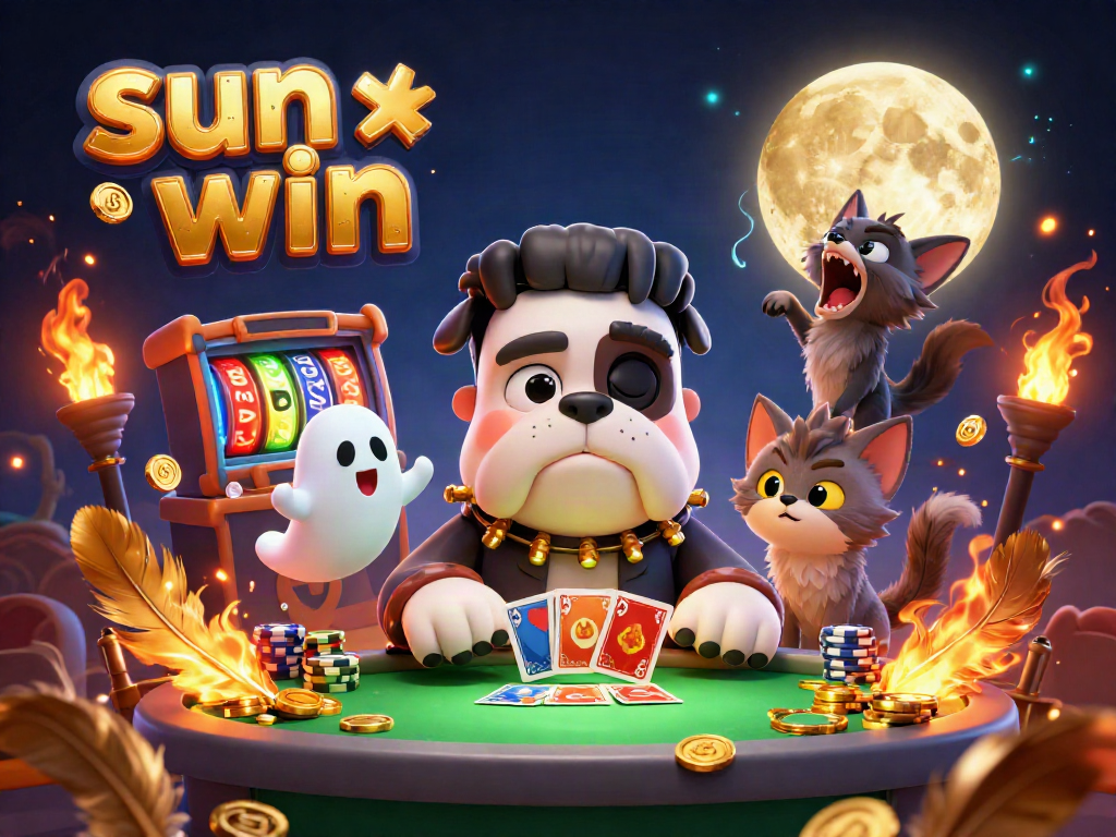 Experience the excitement of sun win with a lively cartoon scene featuring unique characters at a thrilling casino table.