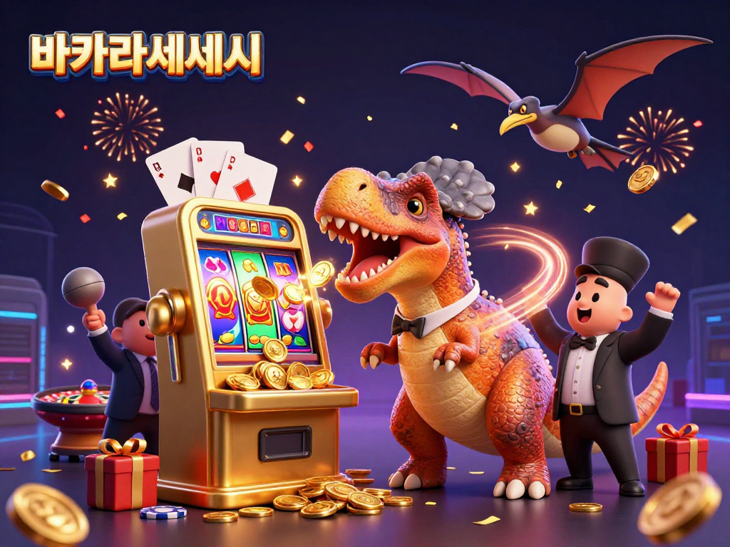 바카라사이트에서 슬롯 머신을 두드리는 공룡의 재미있는 장면
