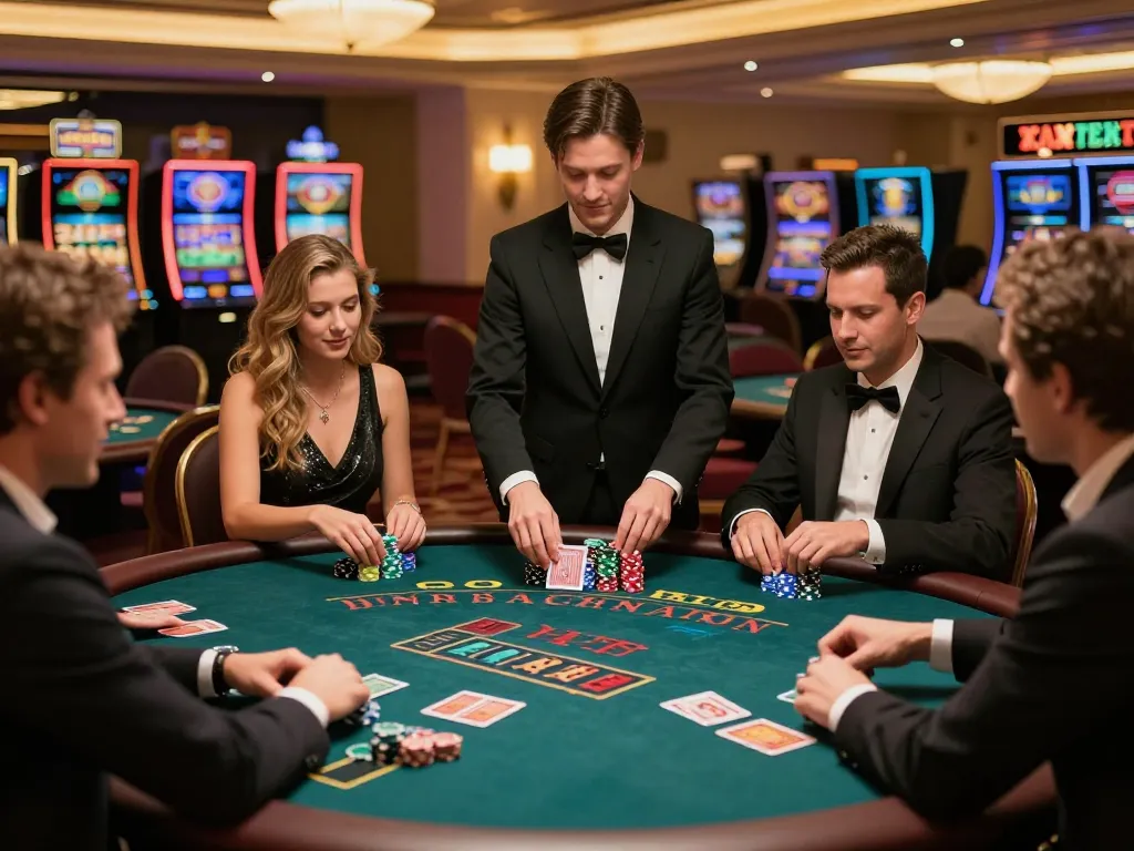 Engaging baccarat scene showcasing players using free credit baccarat at a luxury casino table with a professional dealer.