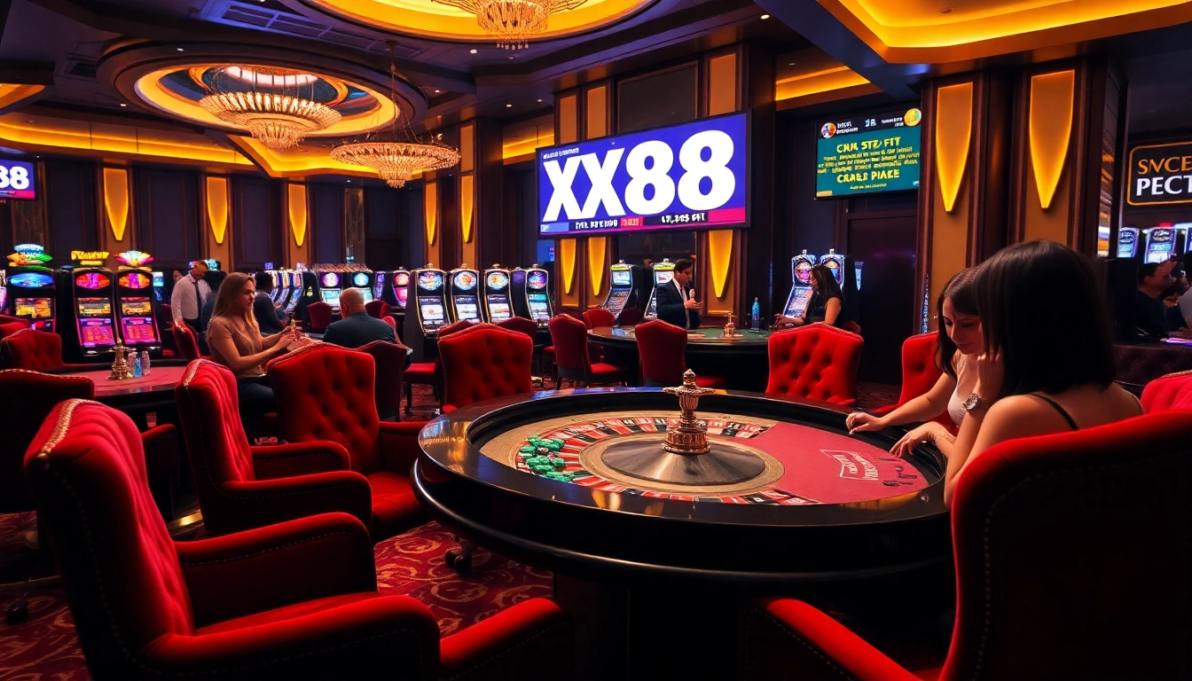 Experience the thrill of XX88 gaming at a luxurious casino with vibrant poker action.