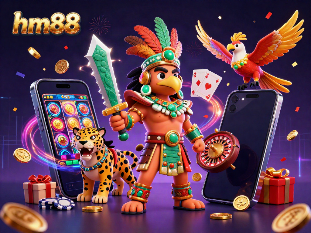 Engage in exciting gameplay at hm88 with a vibrant 3D casino scene featuring characters and dynamic gaming elements.