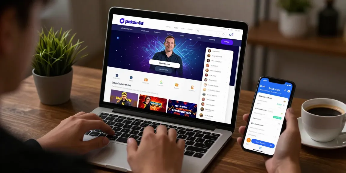 User accessing pakde4d online togel platform, engaging with live chat support in a cozy home office.