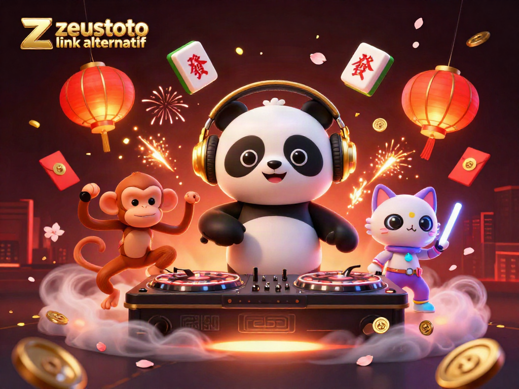 Engage with zeustoto link alternatif in a vibrant casino-themed 3D illustration of lively characters.